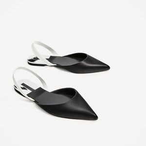 Zara Black and White Colorblock Slingback Flats